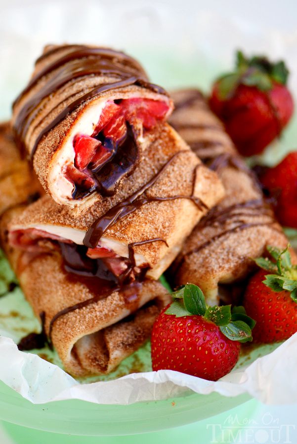 These Chocolate Strawberry Cheesecake Chimichangas are so easy to make and are perfect for a crowd OR an easy weeknight dessert. Fresh strawberries, strawberry cream cheese and chocolate are wrapped in a tortilla, fried to a golden brown and rolled in cinnamon and sugar - totally irresistible!