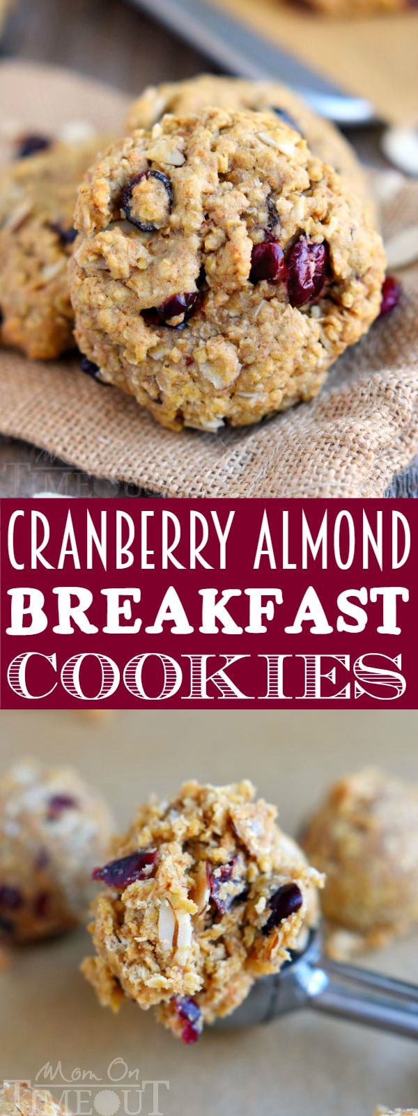 These Cranberry Almond Breakfast Cookies are the perfect grab-and-go breakfast for busy mornings! Extra-healthy and totally delicious, it's the perfect excuse to eat dessert for breakfast!