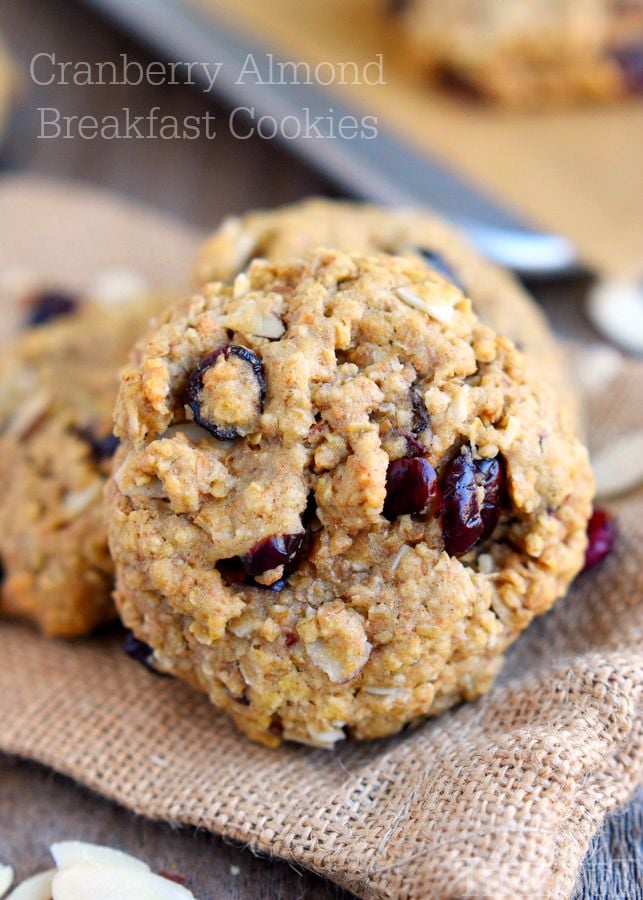 These Cranberry Almond Breakfast Cookies are the perfect grab-and-go breakfast for busy mornings! Extra-healthy and totally delicious, it's the perfect excuse to eat dessert for breakfast!