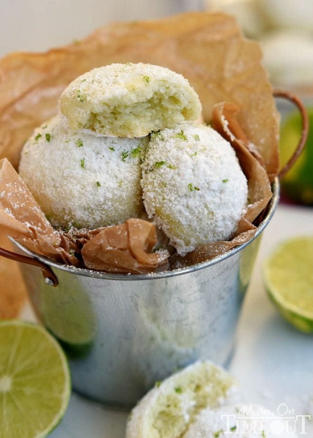 With just FIVE ingredients, these Key Lime Snowball Cookies are easy to make and even easier to eat! No one can eat just one! | MomOnTimeout.com | #recipe