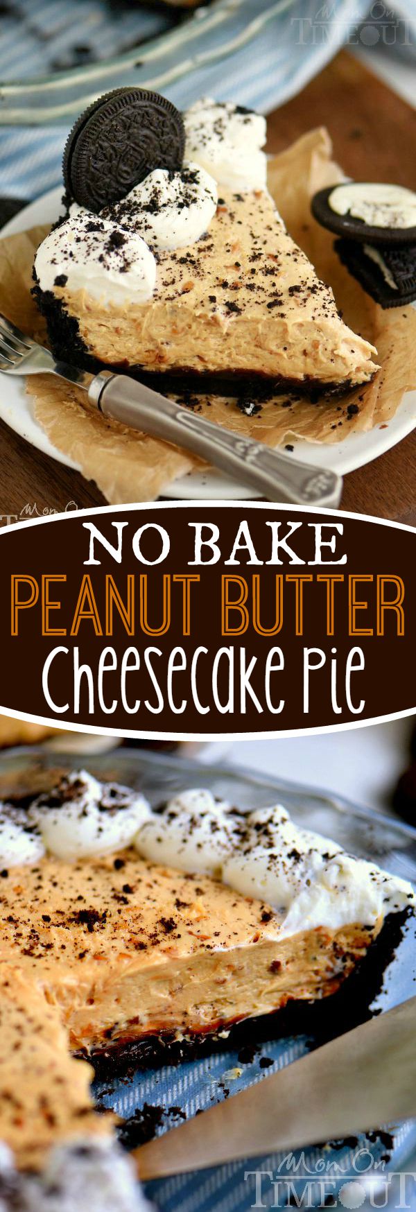 I've got an incredible No Bake Peanut Butter Cheesecake Pie recipe for you that just won't quit! See if you can eat just one slice! Creamy, crunchy, delightfully rich and no bake too! - all on an OREO crust!