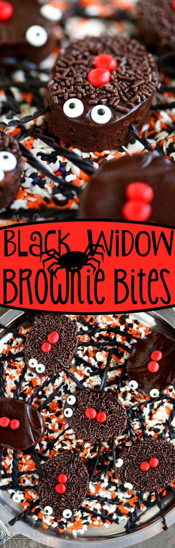 Frightfully delicious and eerily decadent, these Black Widow Brownie Bites are sure to be a HUGE hit at your Halloween party this year!