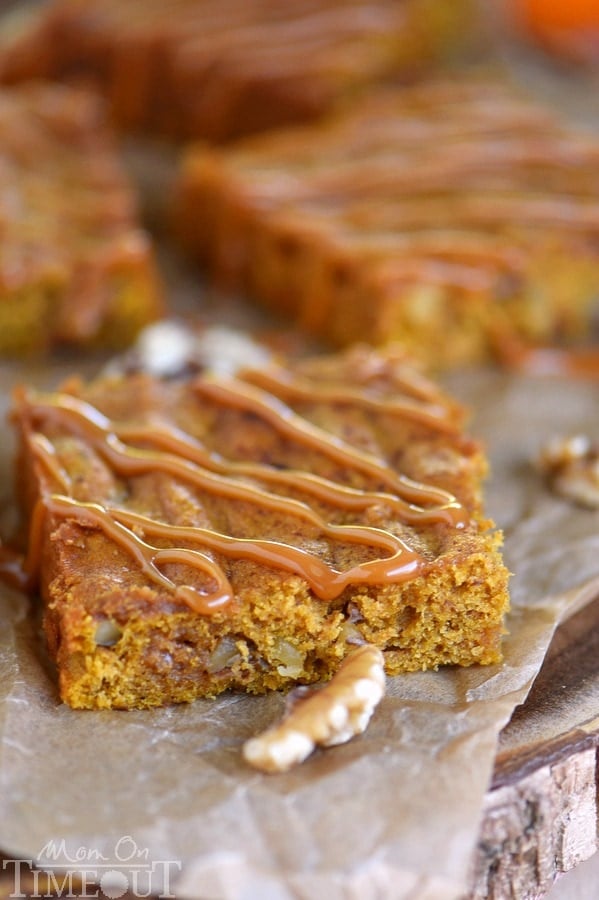 This easy, one bowl Caramel Pumpkin Blondies recipe is the perfect way to satisfy those deep pumpkin cravings! This fantastic recipe feeds a crowd and will make an impressive dessert on your holiday table!