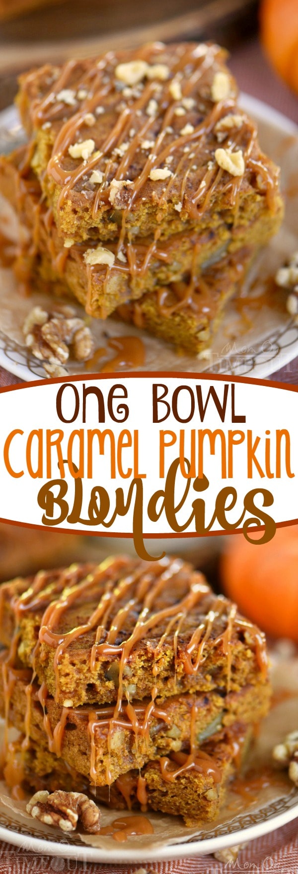 This easy, one bowl Caramel Pumpkin Blondies recipe is the perfect way to satisfy those deep pumpkin cravings! This fantastic recipe feeds a crowd and will make an impressive dessert on your holiday table!