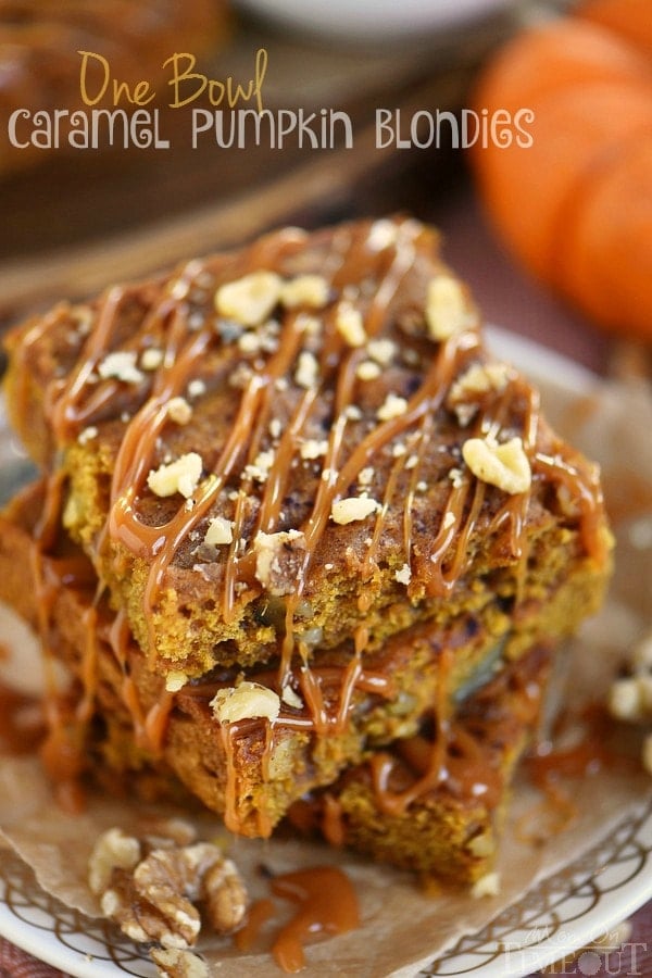 This easy, one bowl Caramel Pumpkin Blondies recipe is the perfect way to satisfy those deep pumpkin cravings! This fantastic recipe feeds a crowd and will make an impressive dessert on your holiday table!