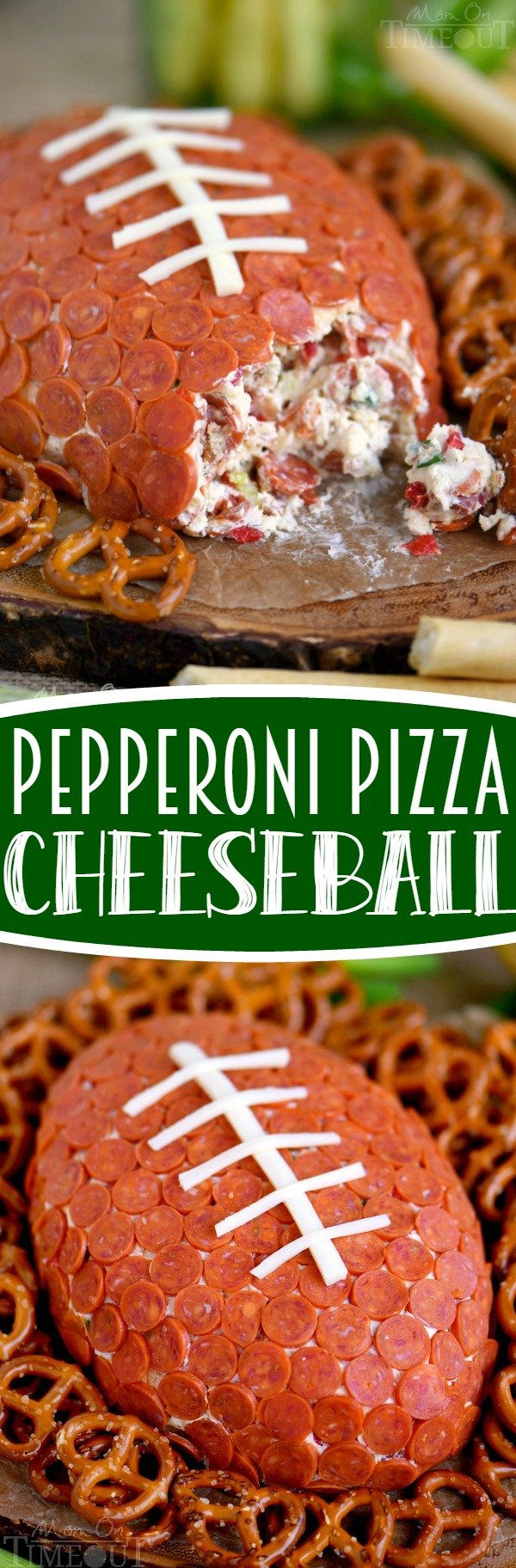 This Pepperoni Pizza Football Cheese Ball is my new favorite thing! Super easy to make and a total showstopper! Make this for your next game day celebration and watch the crowd go wild!