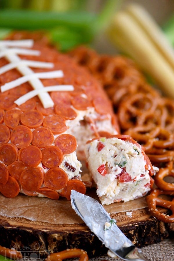 This Pepperoni Pizza Football Cheese Ball is my new favorite thing! Super easy to make and a total showstopper! Make this for your next game day celebration and watch the crowd go wild!