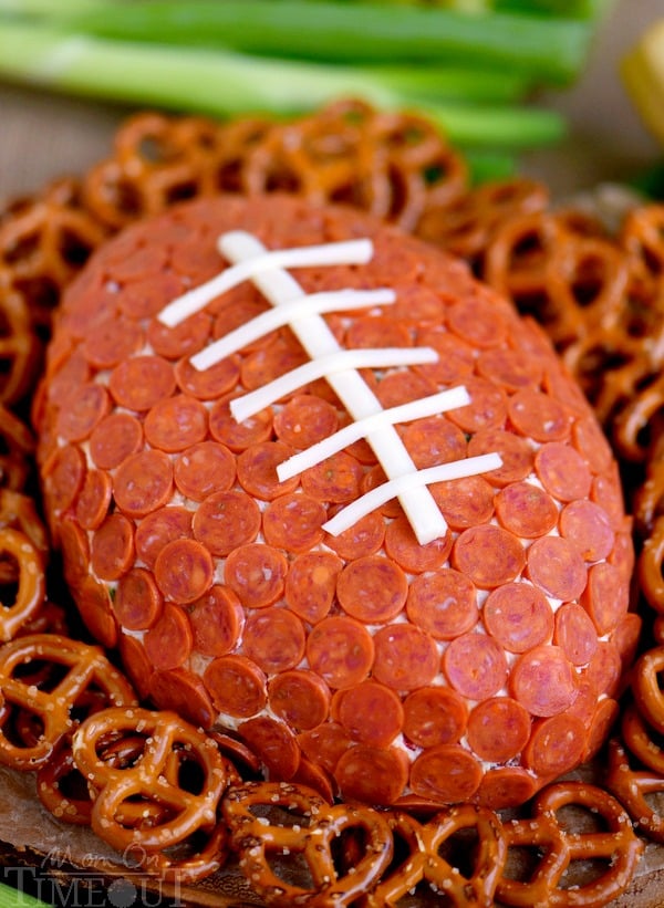 This Pepperoni Pizza Football Cheese Ball is my new favorite thing! Super easy to make and a total showstopper! Make this for your next game day celebration and watch the crowd go wild!