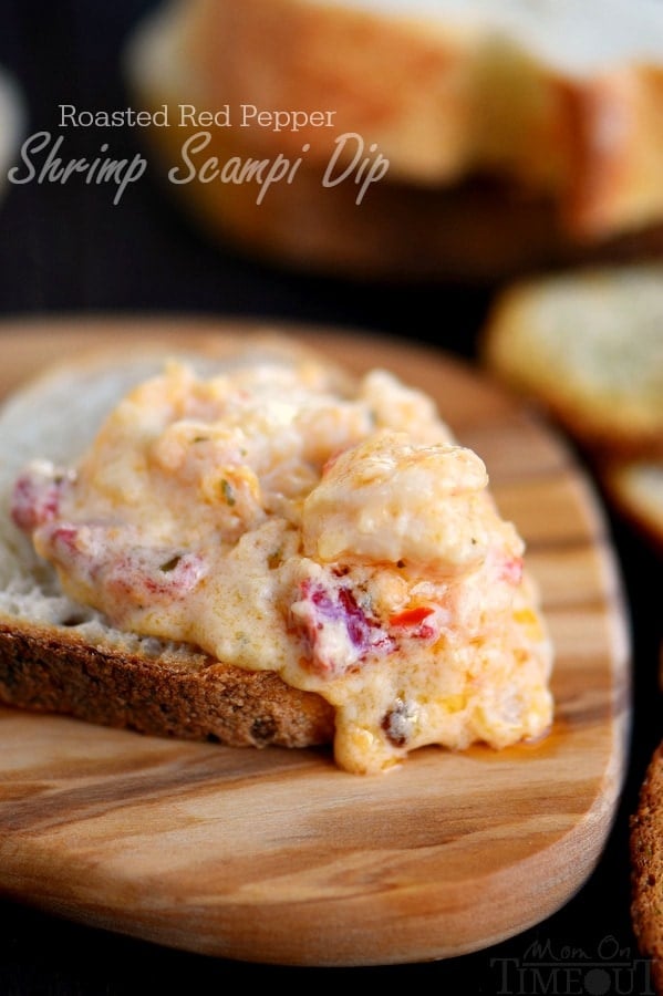 This Roasted Red Pepper Shrimp Scampi Dip is the perfect addition to your game day menu! Garlic, cheese, and roasted red peppers make for a creamy and rich appetizer nobody can resist!