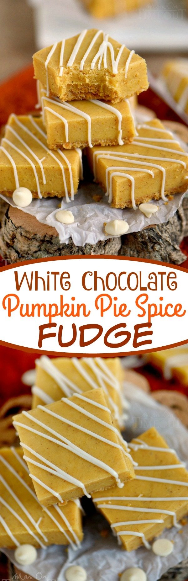 This delightful White Chocolate Pumpkin Pie Spice Fudge is made with real pumpkin, a graham cracker crust, and is topped with a white chocolate drizzle - perfection! Be sure to make a batch for friends and family this year!