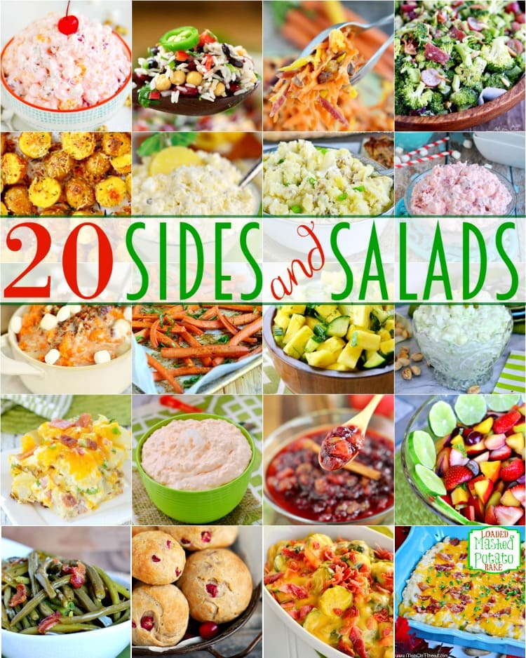 20 Easy Sides and Salads!  Putting on a large holiday meal for the family can be intimidating. It's difficult enough just trying to manage the main dish, drinks, and desserts. And then you have to think of side dishes too! Here are twenty of my favorite side dishes and salads to serve during the holidays - or anytime!