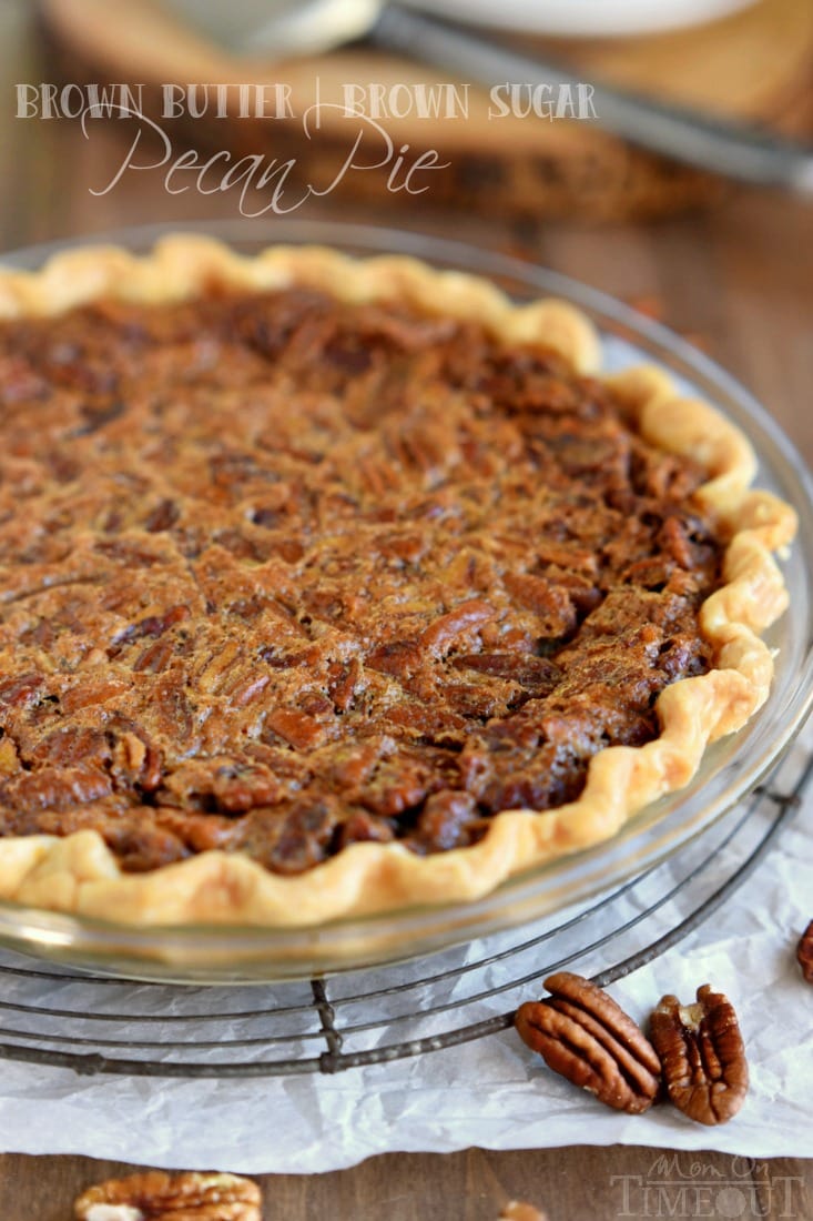 whole pecan pie on cooling rack