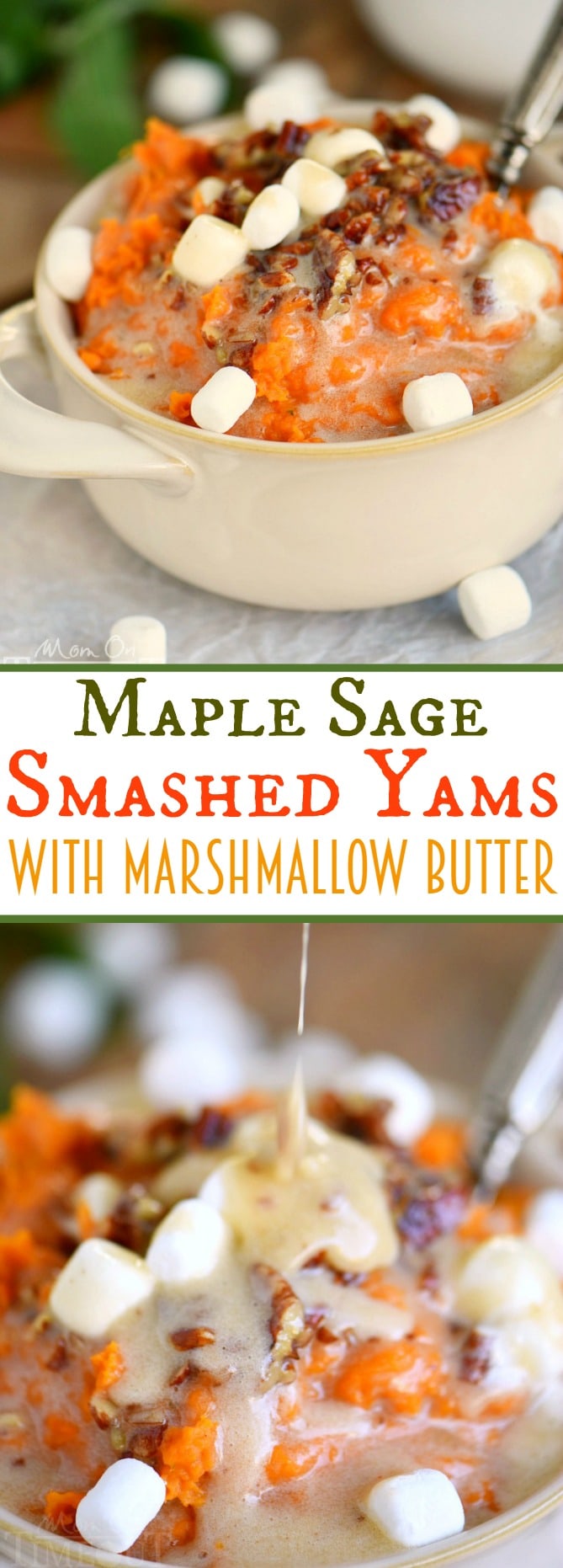 Maple Sage Smashed Yams with Marshmallow Butter - the side dish everyone will be yammering about for days (pun intended)! This easy side dish is packed full of flavor, takes less than 30 minutes to prepare, doesn't require the oven, and can be made ahead of time! You're welcome :)
