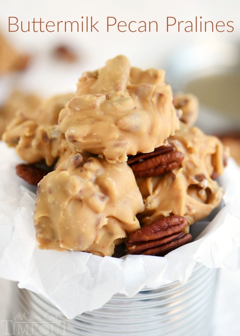 Old fashioned candy is the best! I love surprising friends and family with homemade candy during the holidays and these Buttermilk Pecan Pralines is one of my favorites! Ultra smooth and creamy and oh-so decadent, it's everyone's favorite treat!