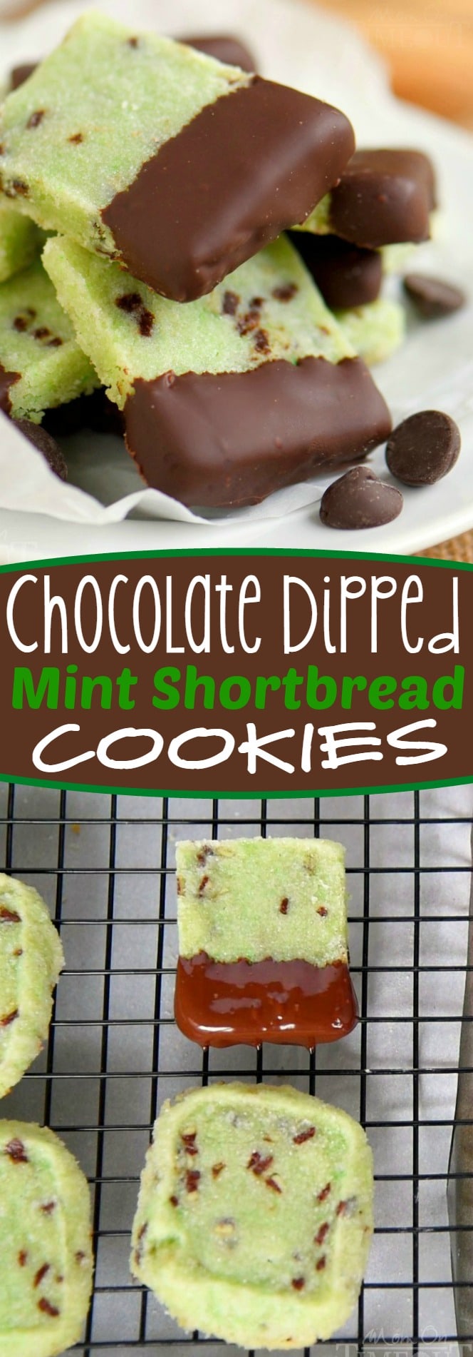 Delightfully easy Chocolate Dipped Mint Shortbread Cookies are perfect for the holidays! Mint and chocolate is the BEST combination and it really shines through in these buttery cookies!