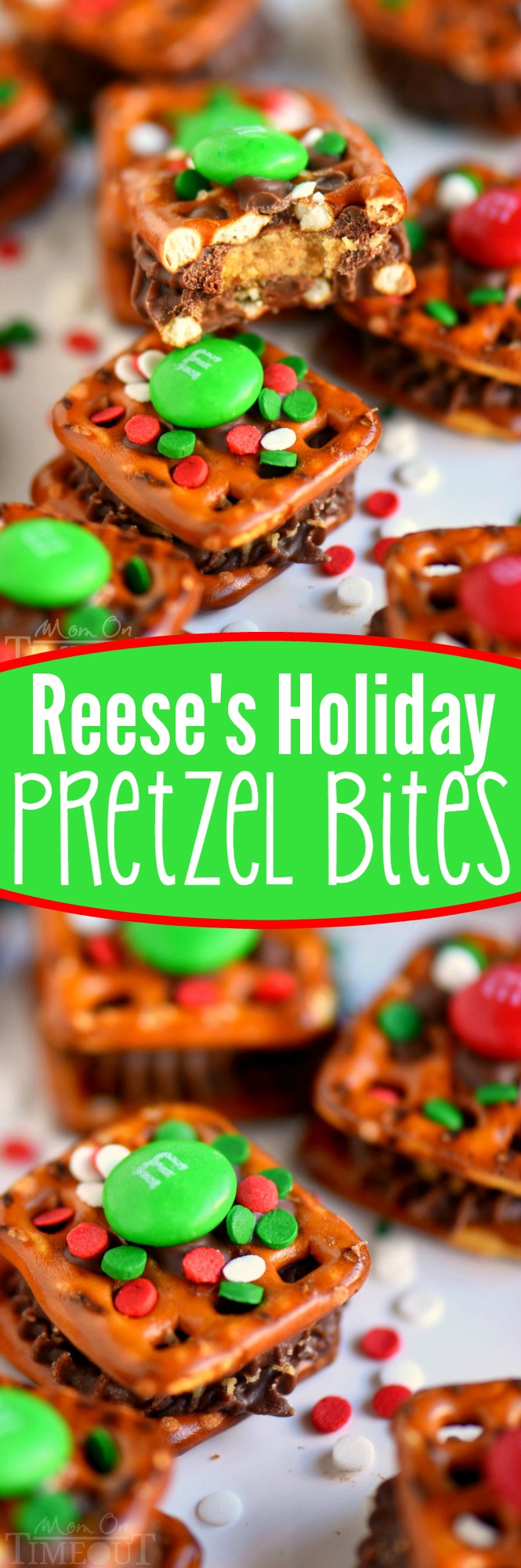 These Reese's Holiday Pretzel Bites need to make it onto your baking list this year! This recipe is so easy, your kids can totally make them for you. Sweet and salty and totally festive - no one will be able to resist these little treats!