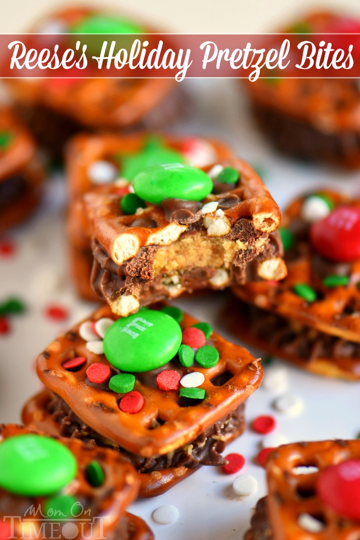 These Reese's Holiday Pretzel Bites need to make it onto your baking list this year! This recipe is so easy, your kids can totally make them for you. Sweet and salty and totally festive - no one will be able to resist these little treats!