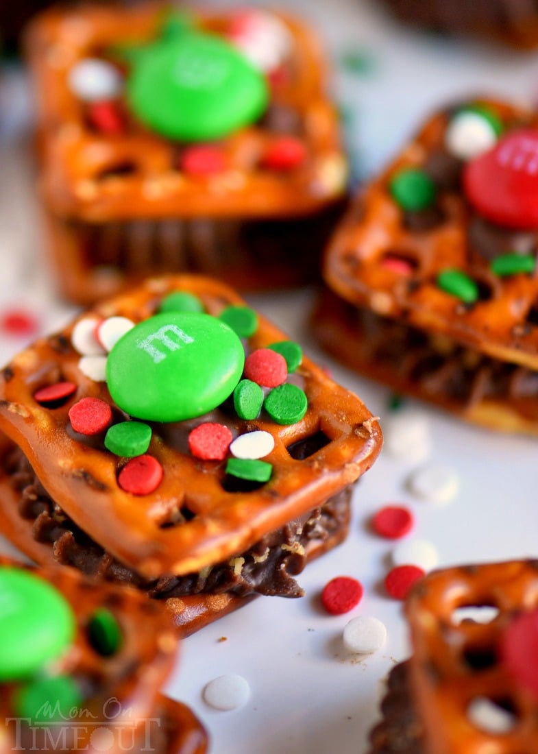 These Reese's Holiday Pretzel Bites need to make it onto your baking list this year! This recipe is so easy, your kids can totally make them for you. Sweet and salty and totally festive - no one will be able to resist these little treats!