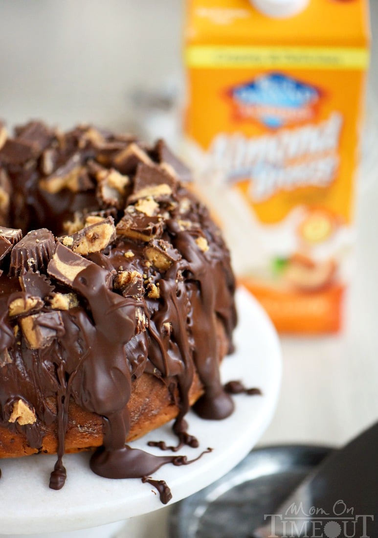 My new favorite cake! This amazingly easy and outrageously decadent Reese's Peanut Butter Chocolate Chip Pound Cake is a dream come true! So moist and delicious and topped with an incredible peanut butter chocolate glaze - no one will be able to resist!