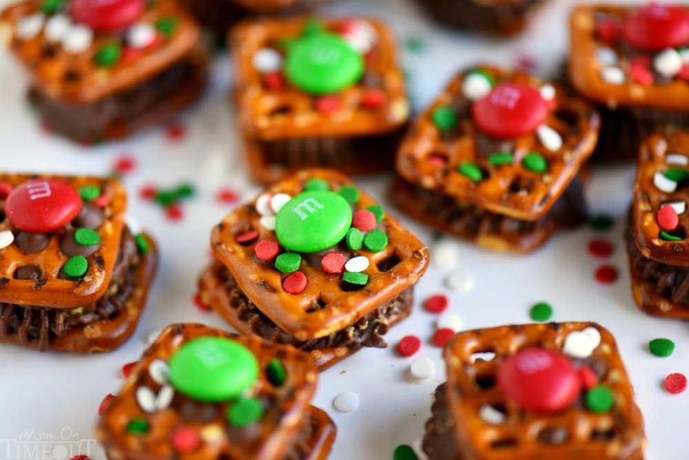 These Reese's Holiday Pretzel Bites need to make it onto your baking list this year! This recipe is so easy, your kids can totally make them for you. Sweet and salty and totally festive - no one will be able to resist these little treats!