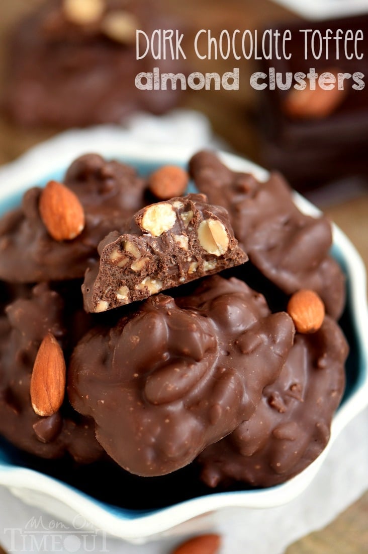 Just 5 minutes and 5 ingredients is all you'll need for these easy and delicious Dark Chocolate Toffee Almond Clusters! Heart healthy almonds and sweet toffee bits are coated with antioxidant rich dark chocolate resulting in an incredibly satisfying better-for-you sweet treat that everyone will enjoy!