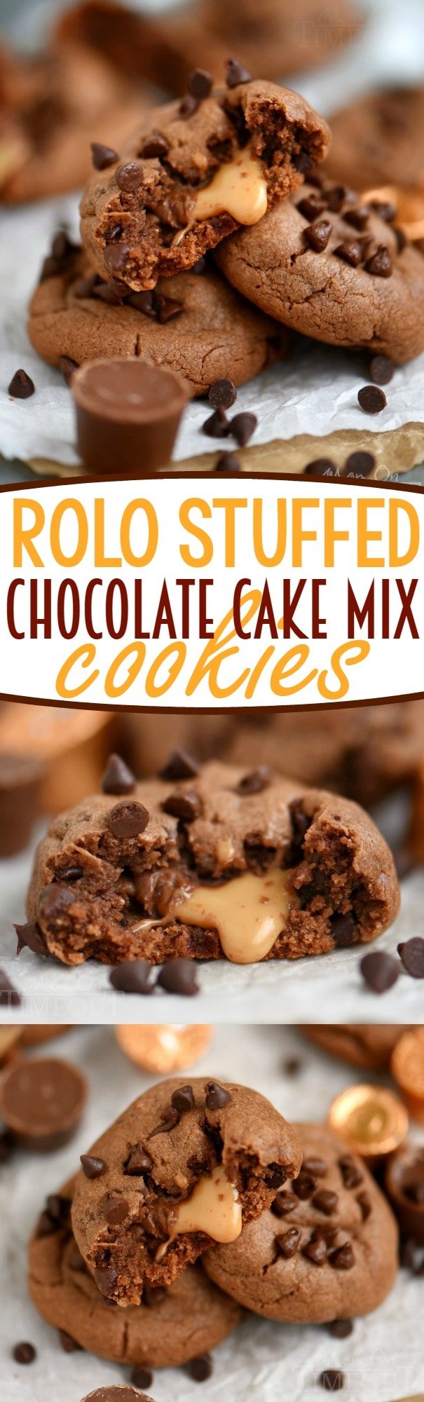 The ooey gooey centers of these Rolo Stuffed Chocolate Cake Mix Cookies will satisfy your deepest chocolate cravings! Hot from the oven, these easy cookies are impossible to resist!