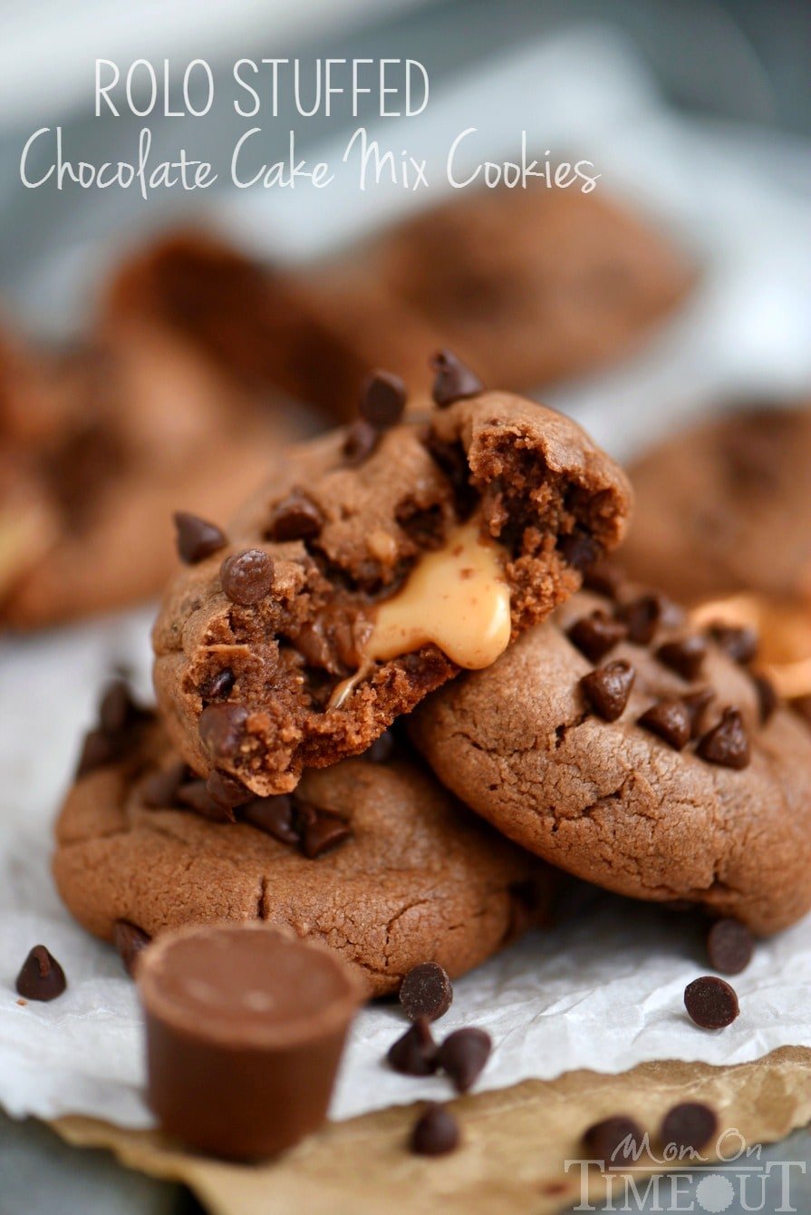 The ooey gooey centers of these Rolo Stuffed Chocolate Cake Mix Cookies will satisfy your deepest chocolate cravings! Hot from the oven, these easy cookies are impossible to resist!