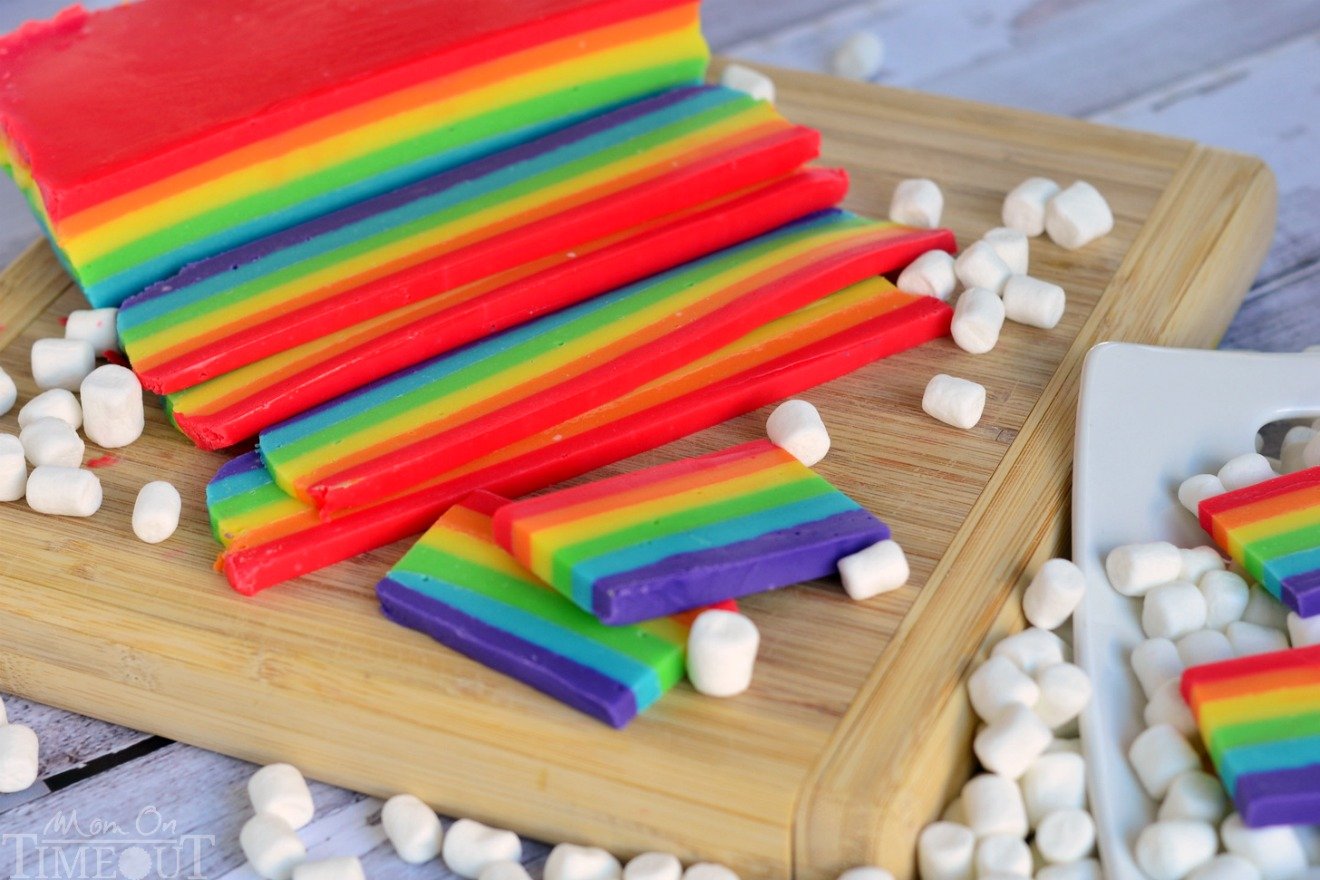  love how perfect this Easy Rainbow Fudge is for St. Patrick's Day, but it's also great for birthdays and for days when rainbows are a must. Best served on marshmallow clouds.