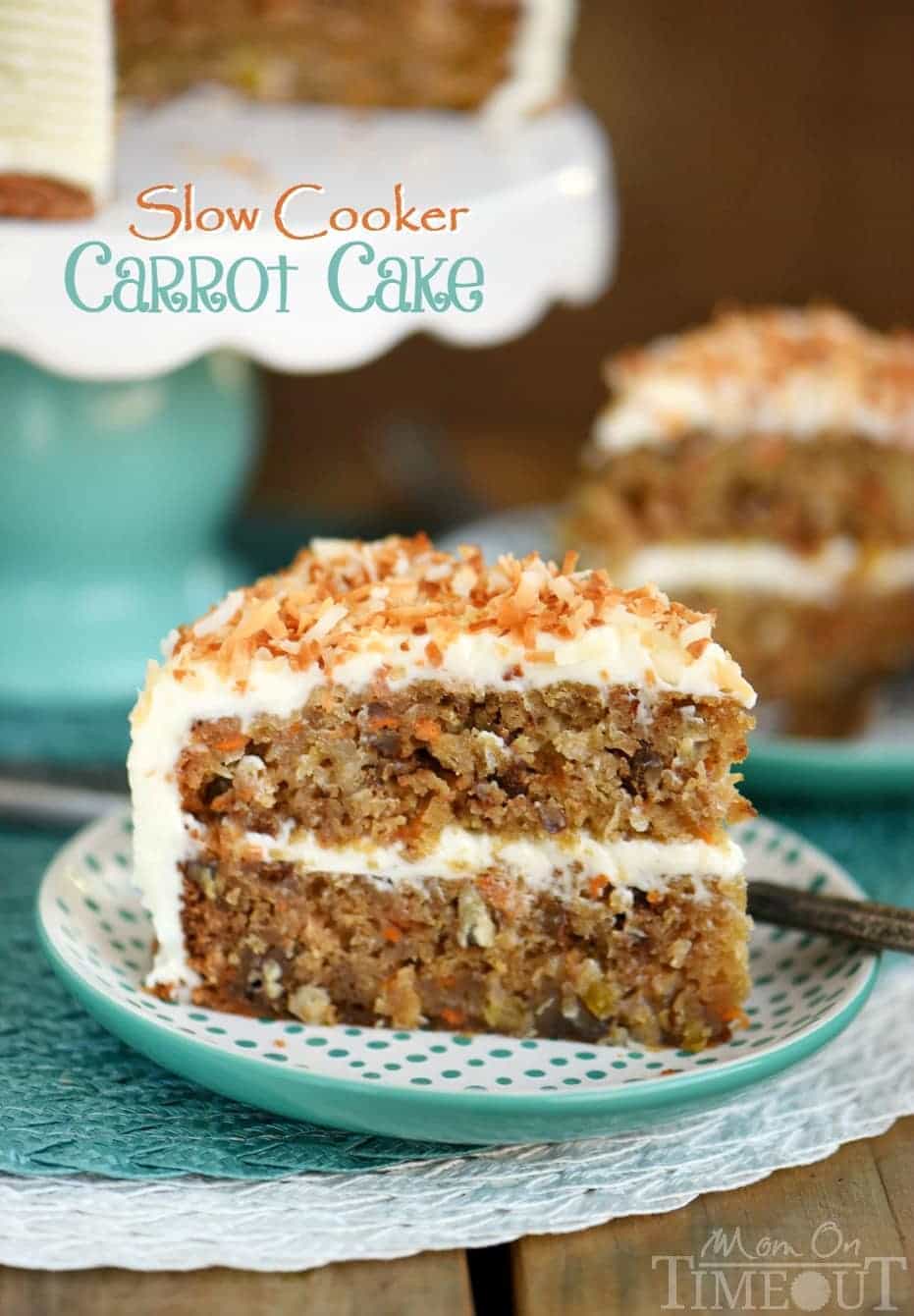 This Slow Cooker Carrot Cake with Cream Cheese Frosting is going to change your life! Free up the oven and get the moistest carrot cake you've ever had - right from your slow cooker! Made without oil or butter and loaded with coconut, pineapple and pecans!
