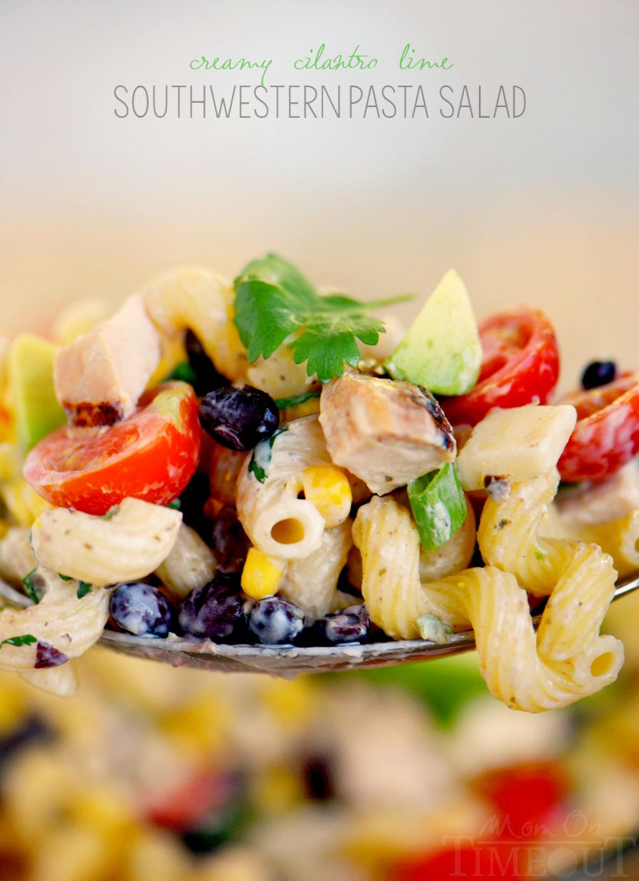 This Creamy Cilantro Lime Southwestern Pasta Salad recipe is satisfying enough for an easy dinner or a tasty addition to any party, BBQ or get together! Grilled chicken, black beans, corn, tomatoes, and a creamy cilantro lime dressing make this pasta salad exceptionally delicious!