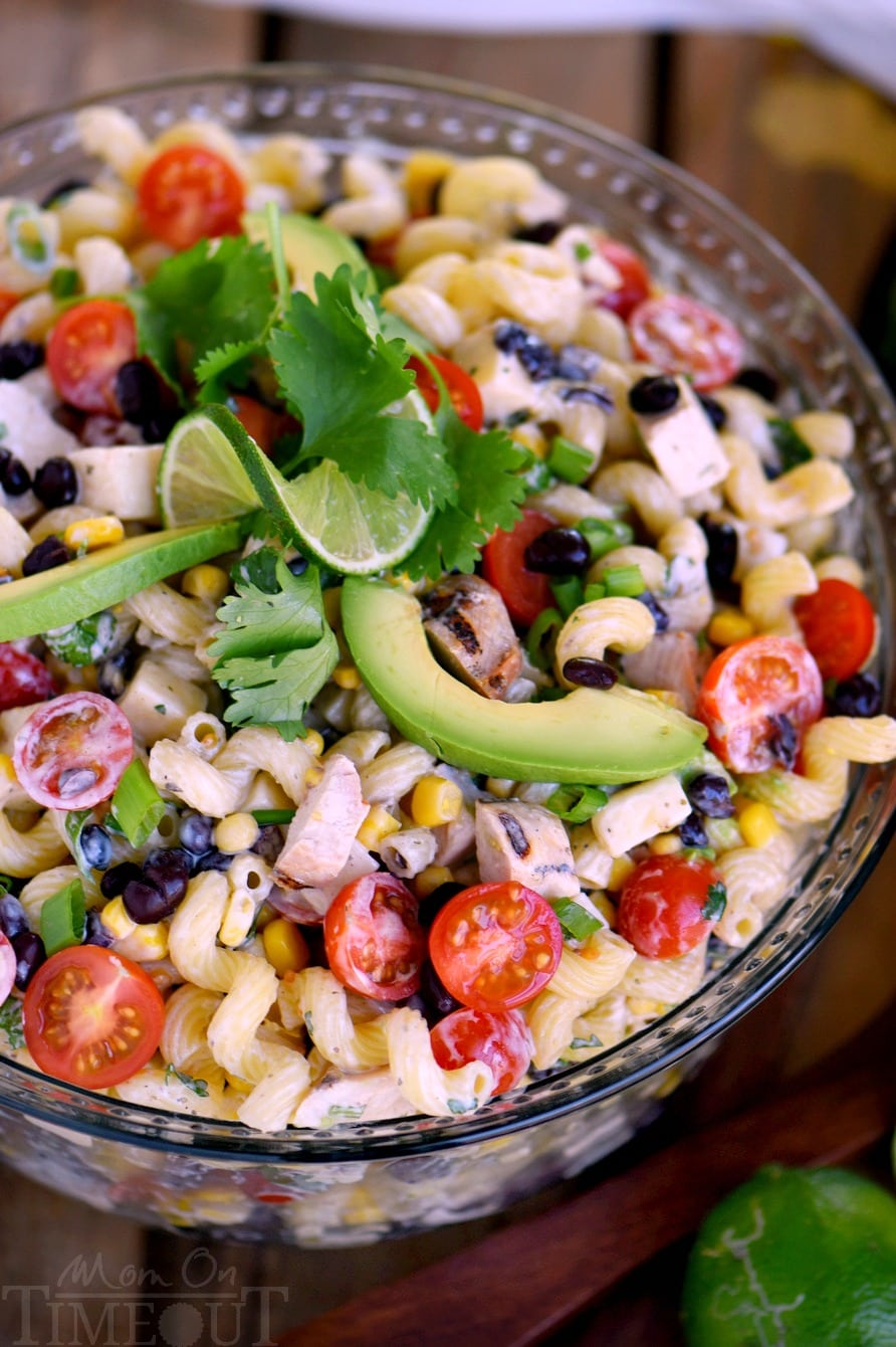 This Creamy Cilantro Lime Southwestern Pasta Salad recipe is satisfying enough for an easy dinner or a tasty addition to any party, BBQ or get together! Grilled chicken, black beans, corn, tomatoes, and a creamy cilantro lime dressing make this pasta salad exceptionally delicious!