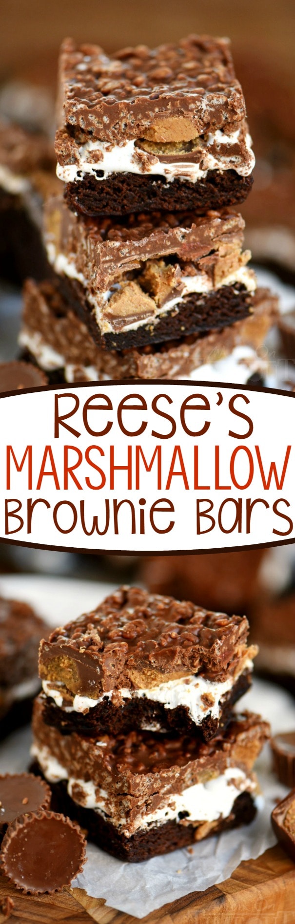 Reese's Marshmallow Brownie Bars are the perfect dessert for a crowd! This easy dessert recipe is impossible to resist - full of sweet chocolate and yummy peanut butter...all you'll need is a glass of milk!