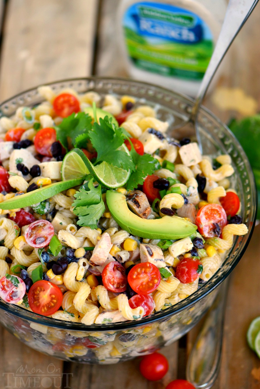 This Creamy Cilantro Lime Southwestern Pasta Salad recipe is satisfying enough for an easy dinner or a tasty addition to any party, BBQ or get together! Grilled chicken, black beans, corn, tomatoes, and a creamy cilantro lime dressing make this pasta salad exceptionally delicious!