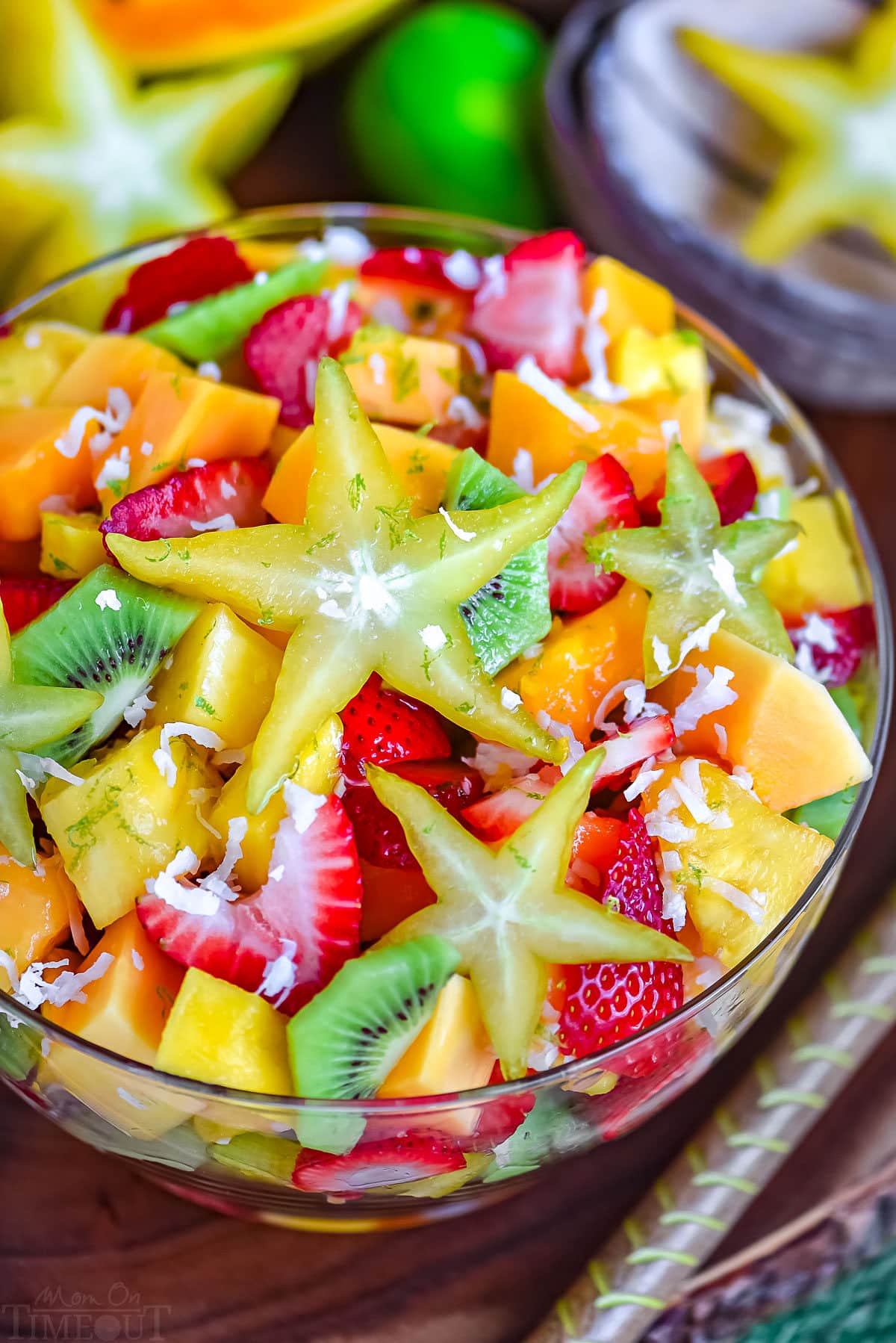 bright and vibrant fruit salad made with tropical fruits.