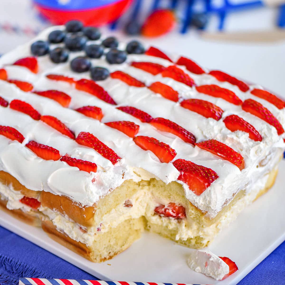 No Bake Pull Apart Berry Cheesecake Flag Cake