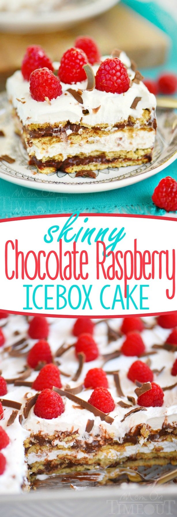 Because summer is too short to not eat cake...Keep the oven off and enjoy this Skinny Chocolate Raspberry Icebox Cake today! This easy dessert recipe is perfect for hot summer days AND swimsuit season! Comes together in no time and trust me, it will be the star of the show!