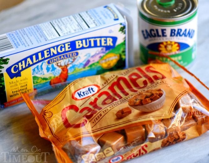 This Easy Caramel Apple Dip has just 3 ingredients! Perfect for dipping apples or topping your favorite dessert! An irresistible treat that everyone will love! // Mom On Timeout #caramelappledip #caramelapple #holidays #thanksgiving #halloween #christmas #fall #applerecipe #caramel easy-caramel-apple-dip-ingredients