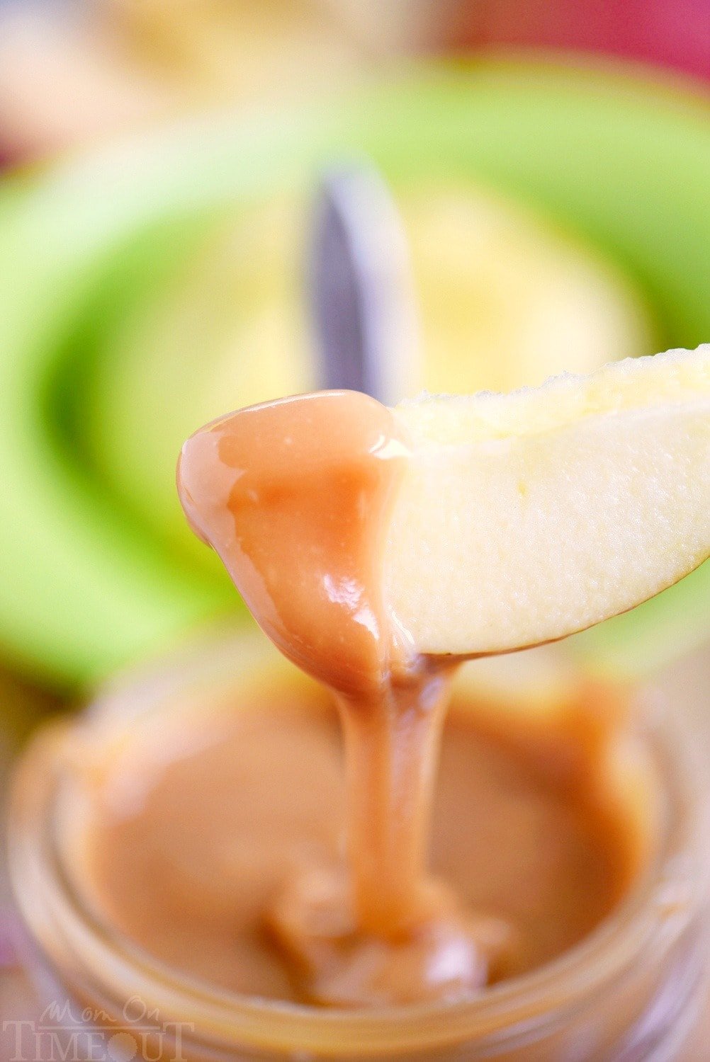 caramel apple dip on apple