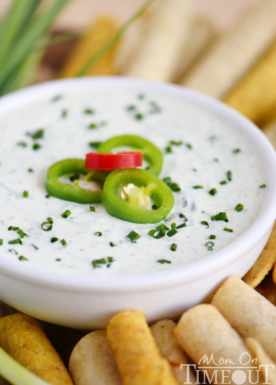 This easy Spicy Ranch Dip is made with Greek yogurt and lots of fresh ingredients for tremendous, bold flavor! Great for dipping all your favorite snacks! | Mom On Timeout