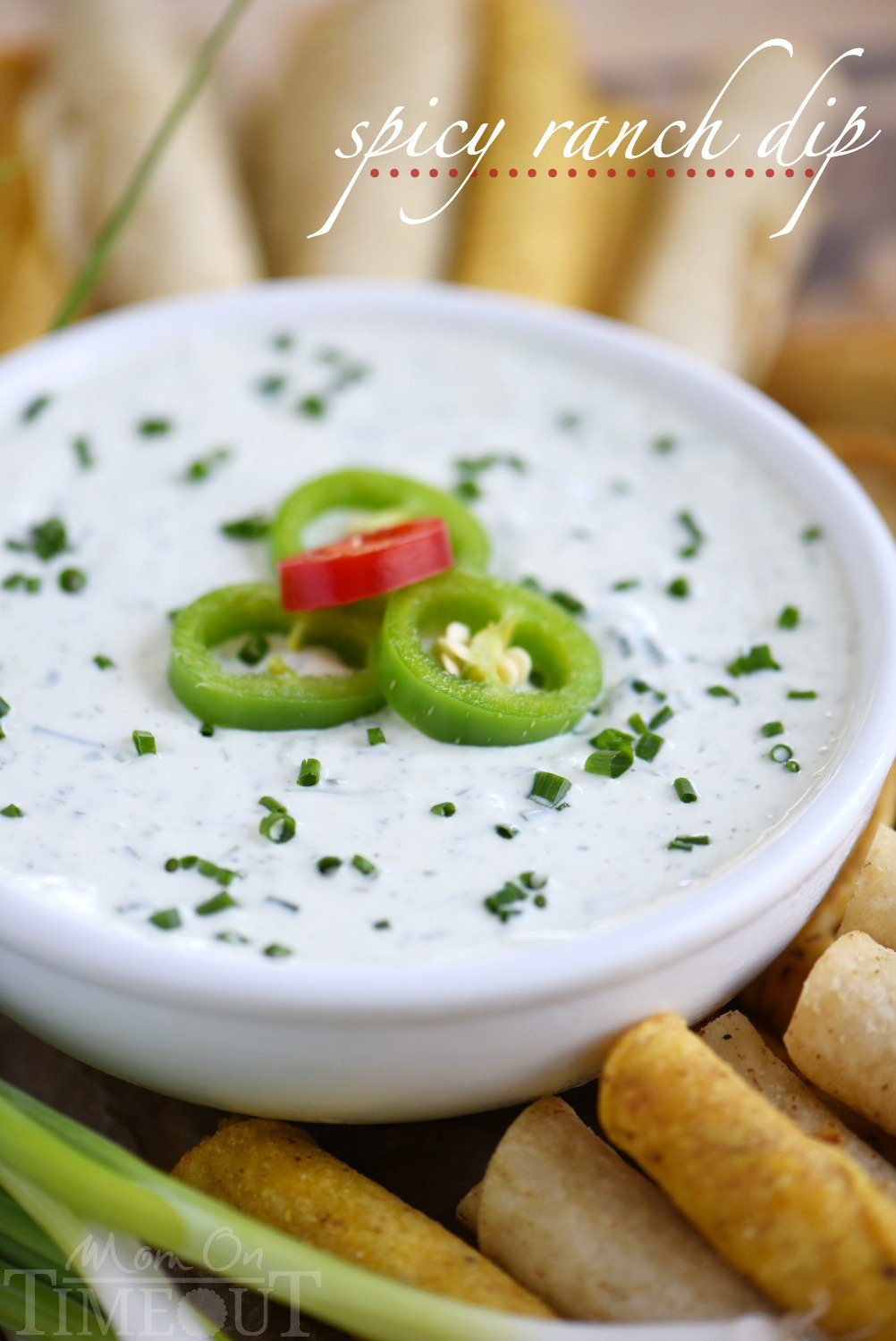 This easy Spicy Ranch Dip is made with Greek yogurt and lots of fresh ingredients for tremendous, bold flavor! Great for dipping all your favorite snacks! | Mom On Timeout