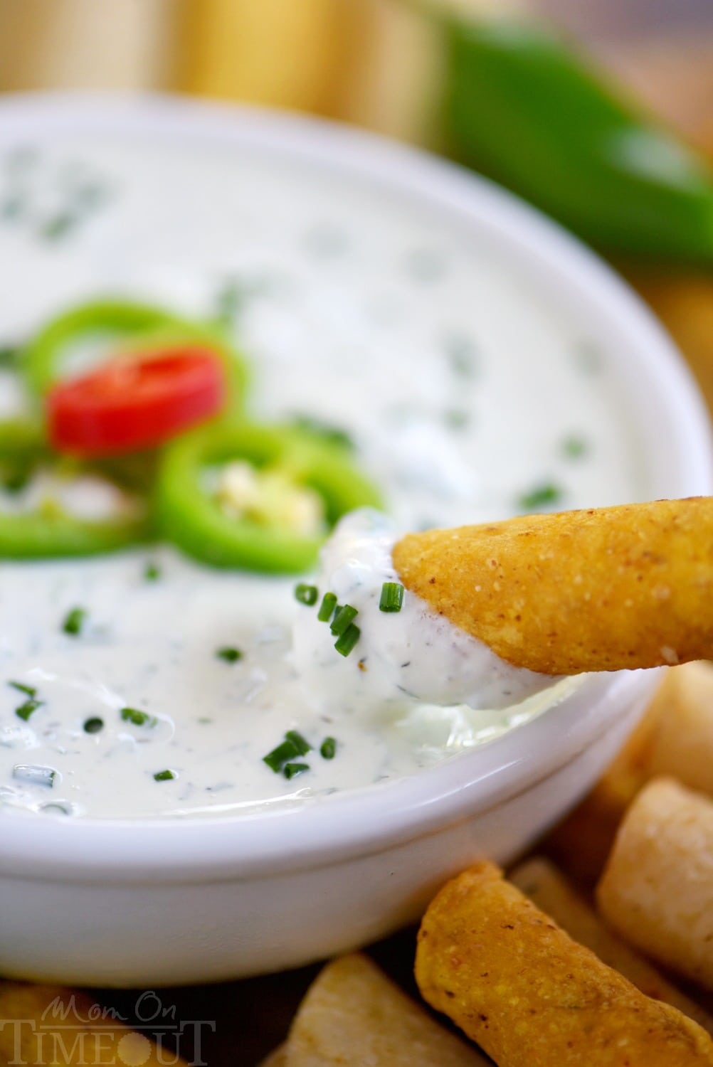 This easy Spicy Ranch Dip is made with Greek yogurt and lots of fresh ingredients for tremendous, bold flavor! Great for dipping all your favorite snacks! | Mom On Timeout