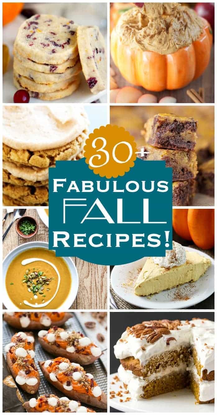 More than 30 FABULOUS FALL RECIPES to keep your tummy happy this season! Desserts, dinner, breakfast and more! Lots of great cranberry, pumpkin, and apple recipes right here for you to enjoy! // Mom On Timeout