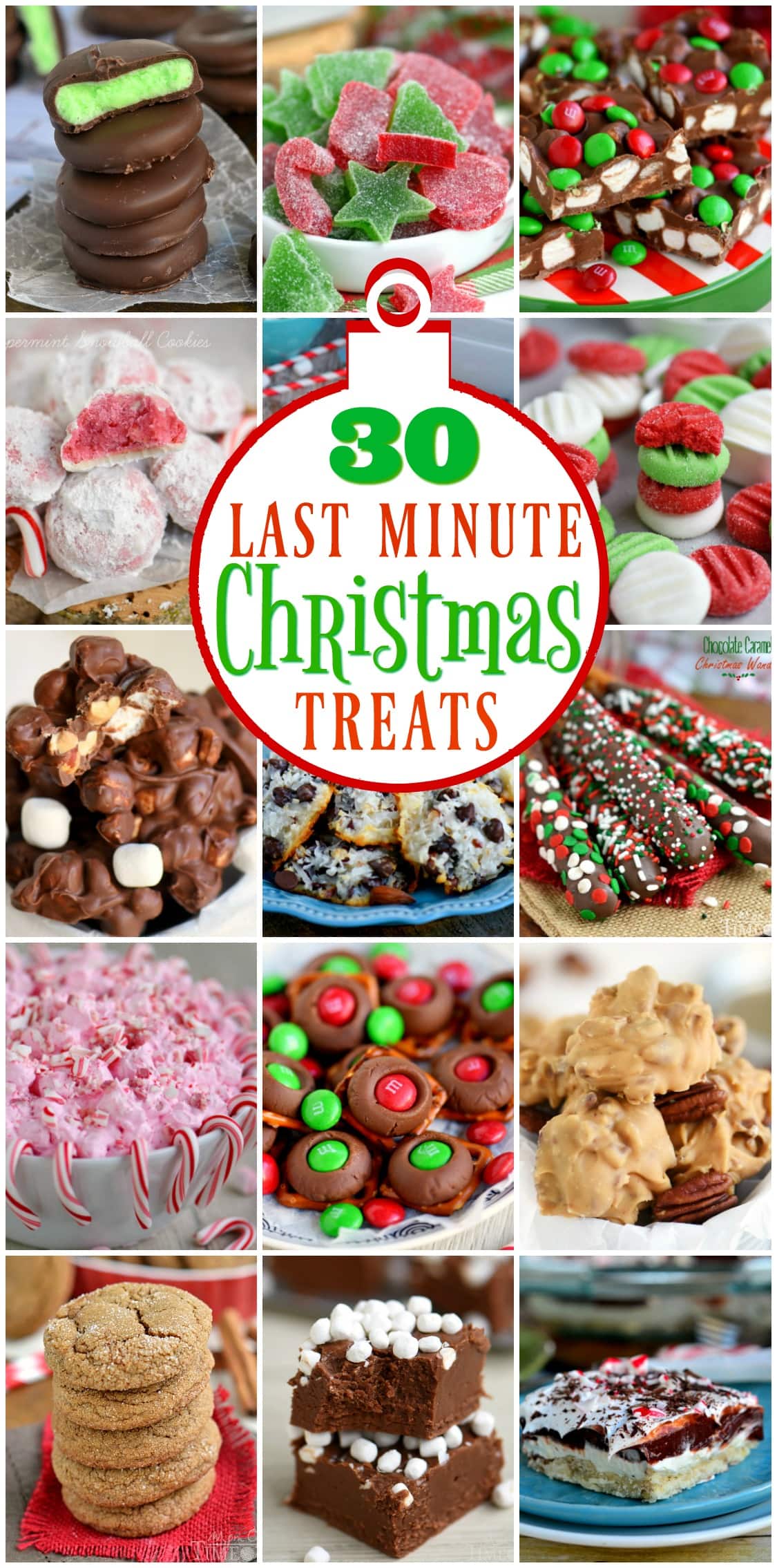 30 Last Minute Christmas Treats that you can make just in time for Christmas! Lots of great recipes here that take just a handful of ingredients and less than 15 minutes! // Mom On Timeout last minute christmas treats collage