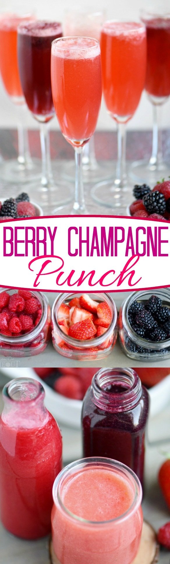 This Berry Champagne Punch is the perfect way to kick off New Year's Eve! This punch is super easy to prepare and is made with fresh berries and champagne or sparkling wine. Perfect for Valentine's Day, Easter brunch and Mother's Day too! // Mom On Timeout