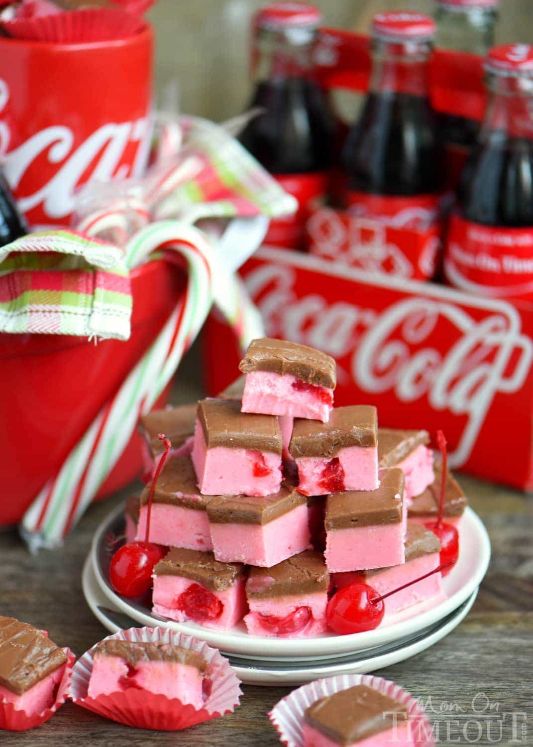 Because we can... Cherry Coke Fudge! A decadent cherry fudge topped with a Coca-Cola chocolate frosting! This irresistible fudge is sure to be a hit this holiday season! // Mom On Timeout