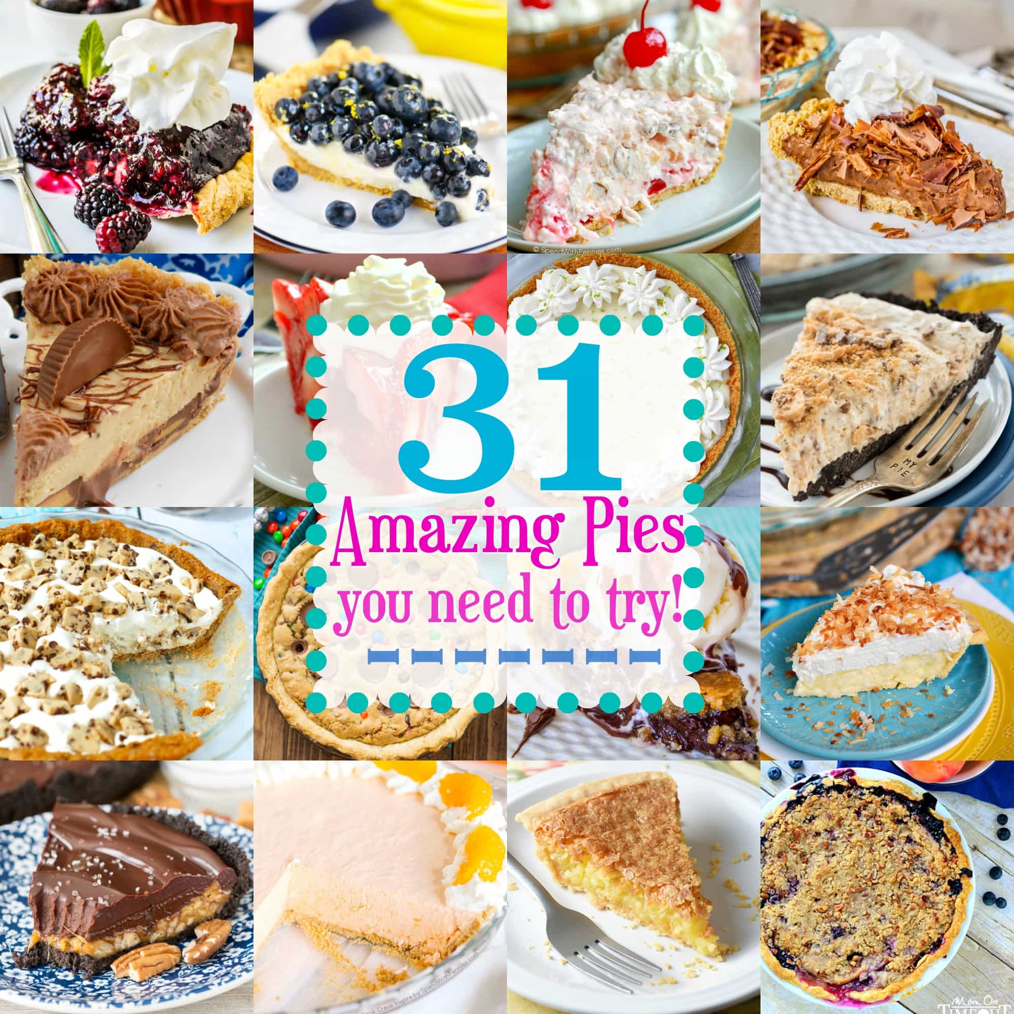 My love for pie is completely irrational! Celebrate Pi Day with one of these 31 Amazing Pies You Need to Try! Chocolate, berry, no bake - you'll find a pie for every occasion in this fantastic round up! // Mom On Timeout