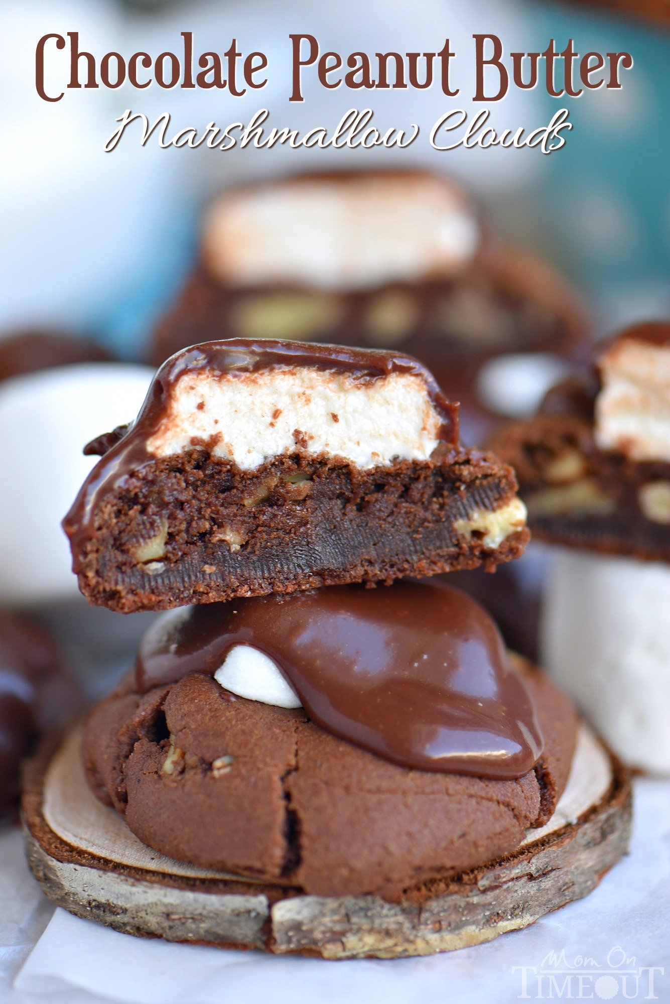 Today is the perfect day to indulge in these Chocolate Peanut Butter Marshmallow Clouds! The most incredible chocolate cookies you've ever had topped with a marshmallow cloud and decadent chocolate frosting! It's impossible to say no to these glorious treats! // Mom On Timeout