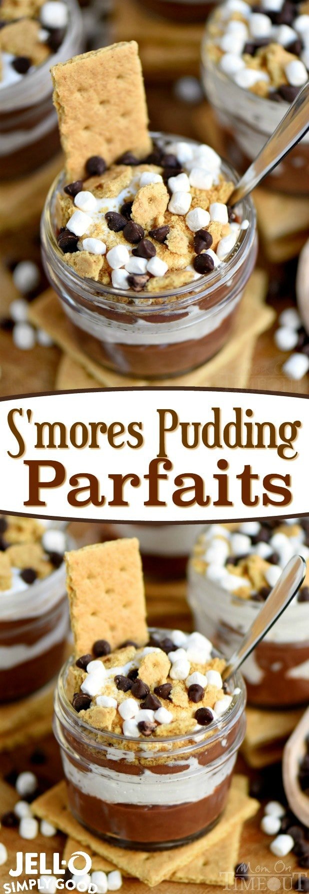 Welcome to your new favorite treat! These S'mores Pudding Parfaits are the perfect easy dessert made with new JELL-O SIMPLY GOOD pudding mix! Simple, sweet goodness that is impossible to resist! // Mom On Timeout #ad