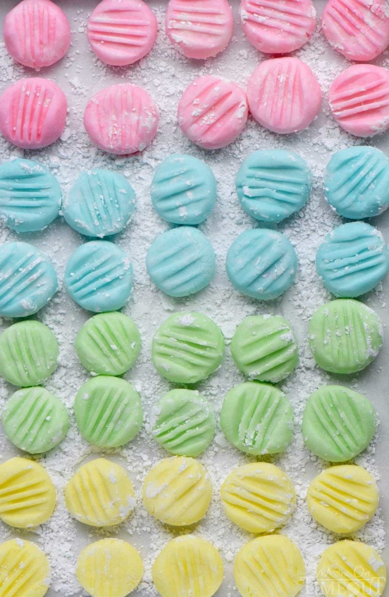 The BEST Cream Cheese Mints you'll ever try! This incredibly easy recipe yields the most delicious, luscious, melt-in-your-mouth cream cheese mints around! Make them in any color you like! Perfect for Easter, baby showers, weddings, and more! // Mom On Timeout