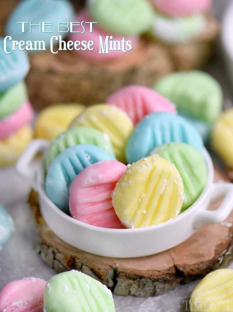 The BEST Cream Cheese Mints you'll ever try! This incredibly easy recipe yields the most delicious, luscious, melt-in-your-mouth cream cheese mints around! Make them in any color you like! Perfect for Easter, baby showers, weddings, and more! // Mom On Timeout